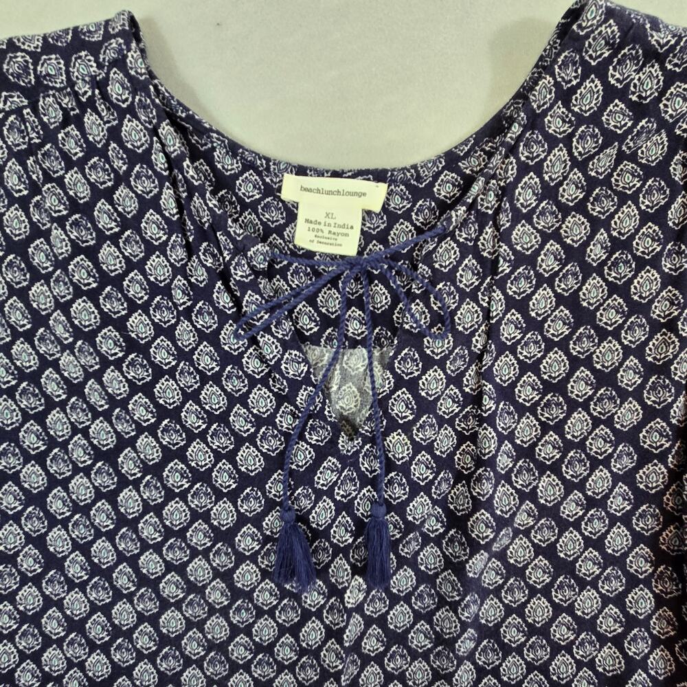 Beach Lunch Lounge Shift Dress Womens Blue Paisley Tassled Split Neck - Picture 5 of 11